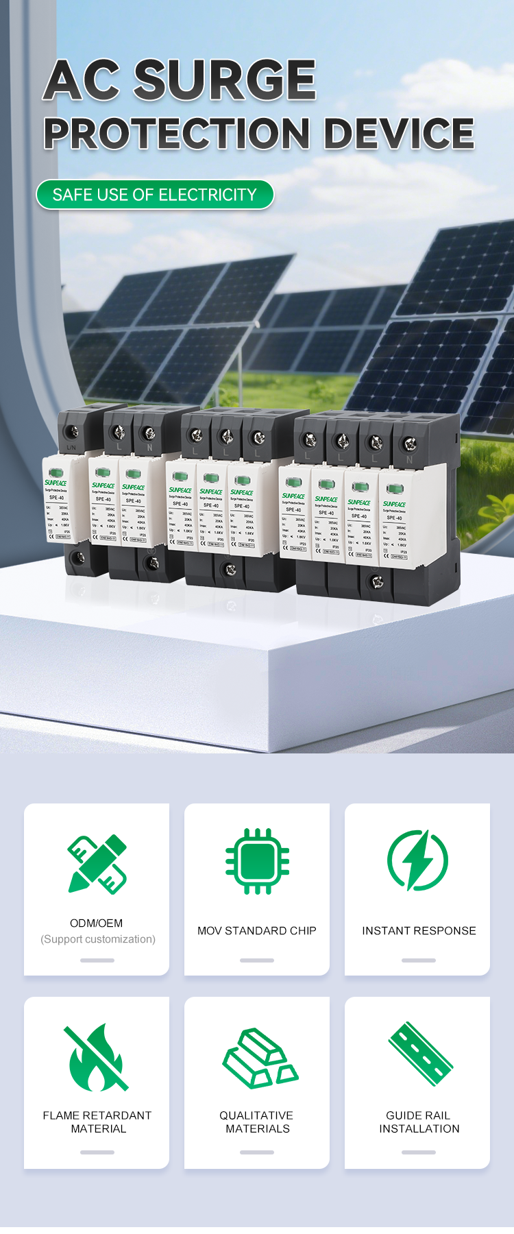Manufacturer Factory Price OEM ODM Solar AC PV 1P T2 20KA 40KA DC SPD surge protector device 2 Manufacturer Factory Price OEM ODM Solar AC PV 1P T2 20KA 40KA DC SPD surge protector device 2