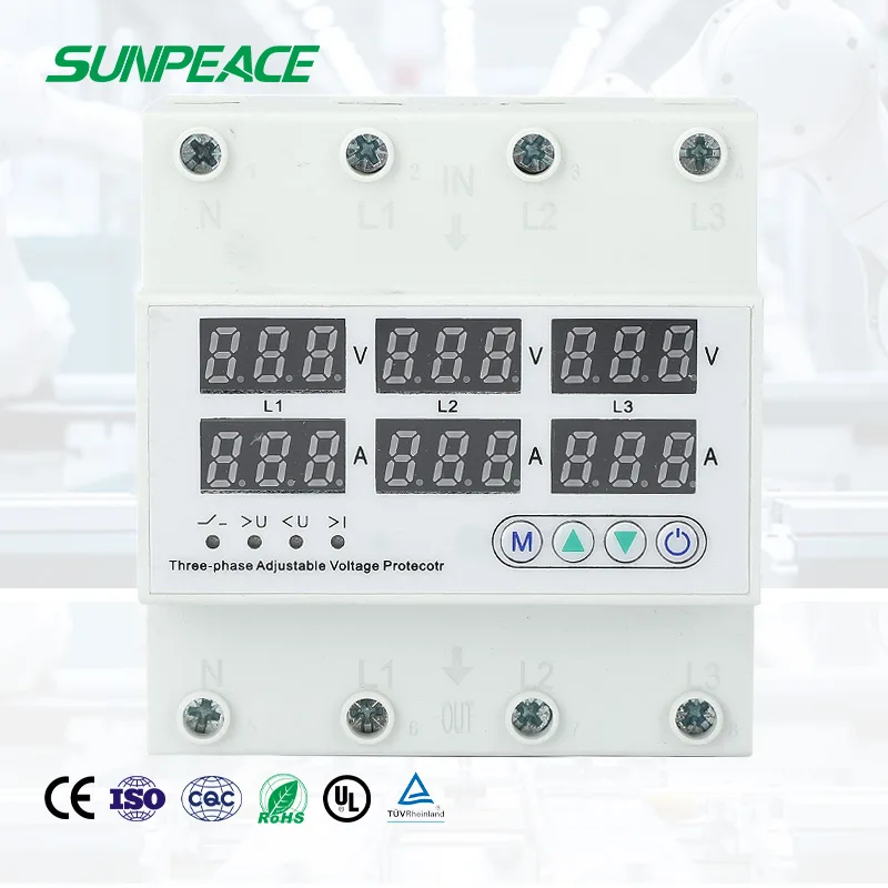 63A AC DC AVP Din Rail Three Phase Over Under Voltage Protector For Photovoltaic PV Solar System